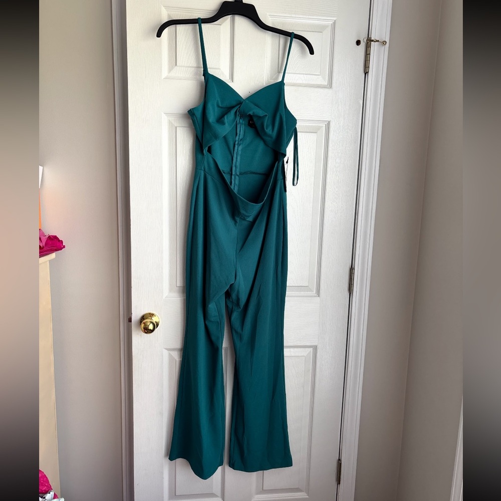 bebe Teal Spaghetti-Strap Jumpsuit NWT